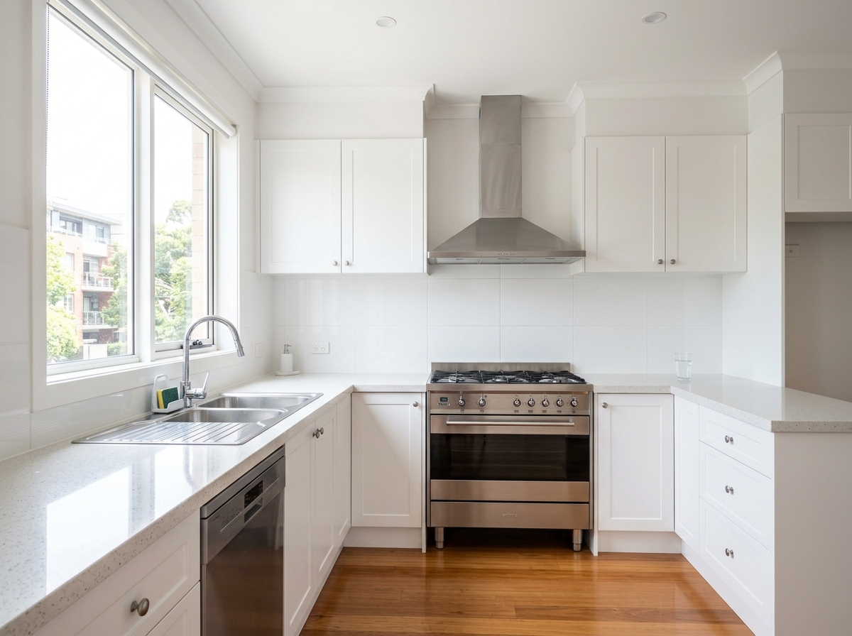 Pristine end of lease kitchen cleaning with oven and cupboards cleaned