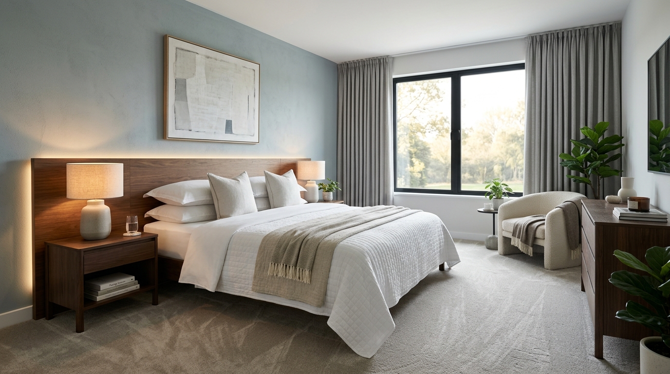 Vacate bedroom clean with wardrobes and skirtings wiped