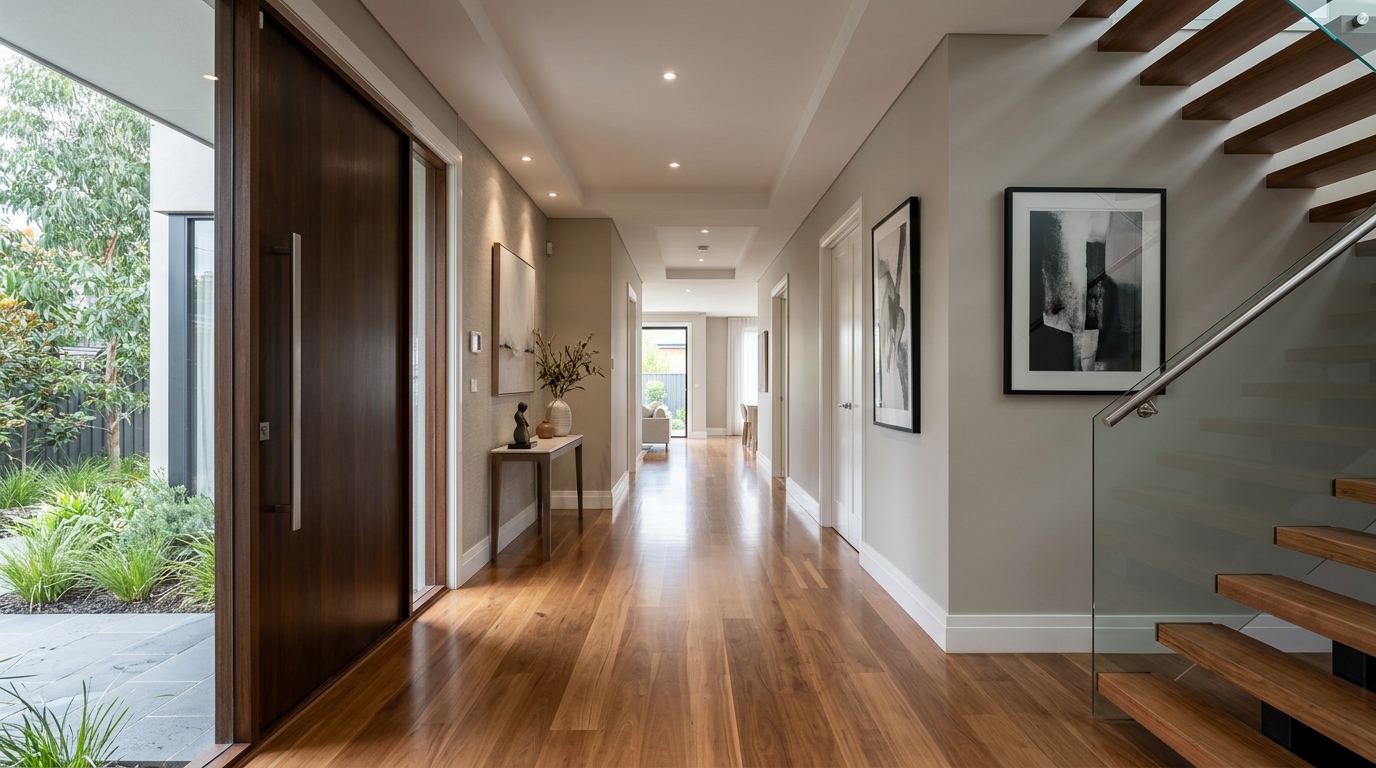 Pristine entrance hallway with polished floors